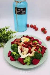 Make Bacon, blue flower fruit salad step 0
