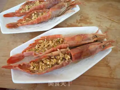 Make Garlic fans steam red shrimp step 9