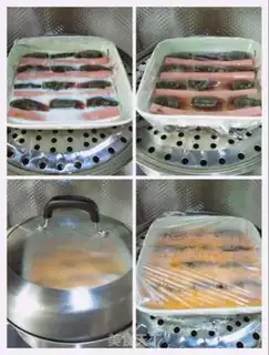 Make Ham intestinal steaming double eggs step 4