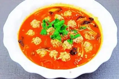 Make Tomato mushroom meatballs. Soup step 7