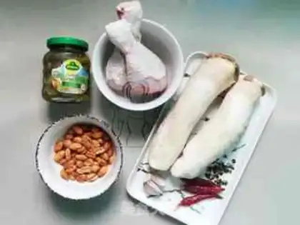 Make Sour cucumber chicken with almond mushrooms step 0