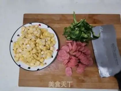 Make Hot dog corn fried rice step 1