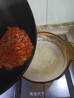 Make Tomato beef corn congee step 9