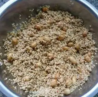 Make The peanuts, the meat, the rice step 8