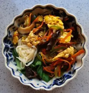 Make Fish fried eggs and noodles step 13
