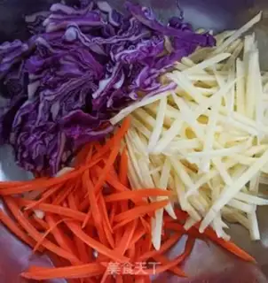Make Carrot, purple, blue, fried potatoes step 1