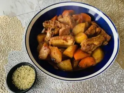 Make Pyramid ribs burn carrot potatoes step 7