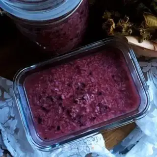 Make "Purple rice sweet egg broth." step 0