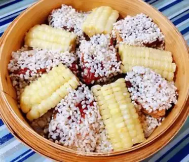 Make The corn in the rice chops step 6