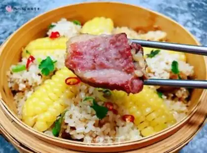 Make The corn in the rice chops step 11