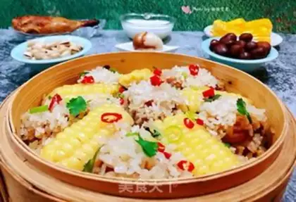 Make The corn in the rice chops step 13