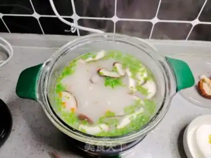 Make Chicken mushroom congee step 6
