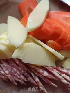 Make Carrot potato sausage evaporated step 1