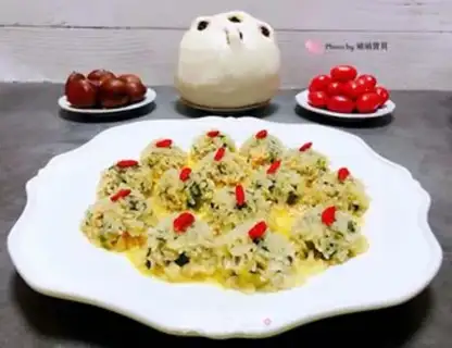 Make The rice steams three meatballs step 12