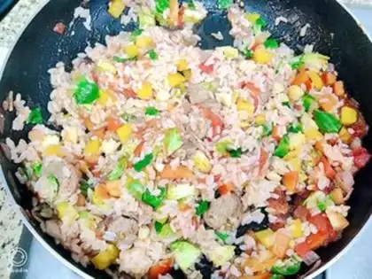 Make Beefball cheese rice step 4