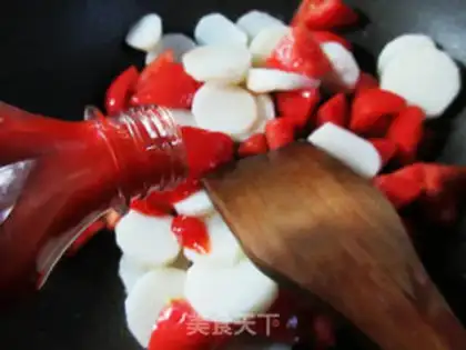 Make Tomato fried mountain medicine step 6