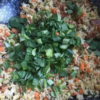 Make A green sausage fried rice step 8