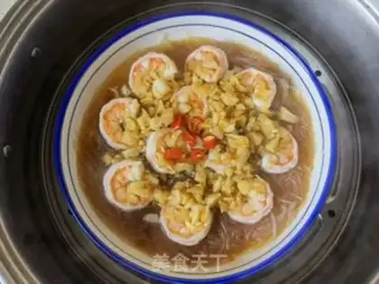 Make Garlic fans steam shrimp step 16