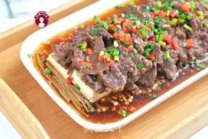 Make Steam beef tofu and golden mushrooms step 12