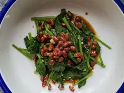 Make Spinach with peanut rice step 5