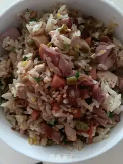Make Scrambling ham and tofu rice step 4