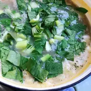 Make Shrimp egg and vegetable congee step 10
