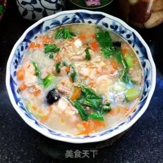Make Shrimp egg and vegetable congee step 11