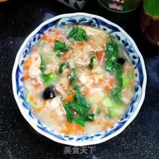 Make Shrimp egg and vegetable congee step 12