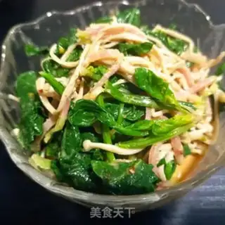 Make Spinach with golden needle mushrooms step 13