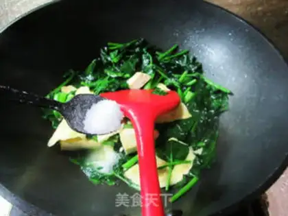 Make Egg dumpling tofu spinach step 7