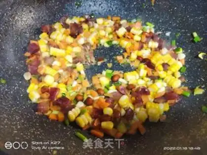 Make Corn sausage fried rice step 2