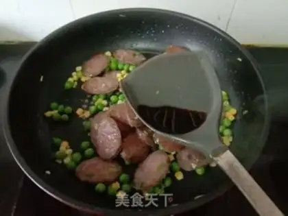 Make Corn green bean fried sausage step 4