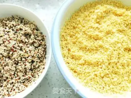 Make Yellow rice, three-coloured quinoa, chicken meat step 6