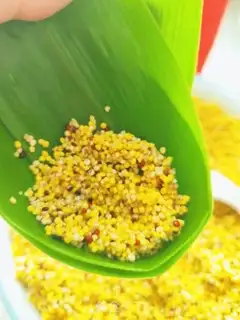Make Yellow rice, three-coloured quinoa, chicken meat step 13