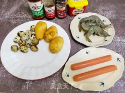 Make Potato ham and shrimp string step 0