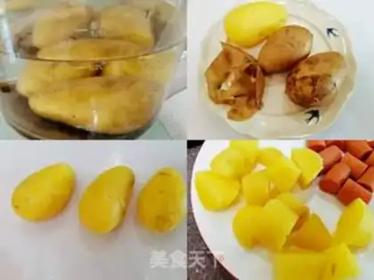 Make Potato ham and shrimp string step 1