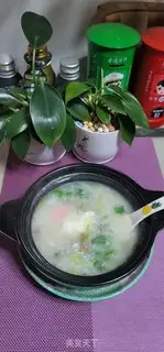 Make Egg beef congee step 7