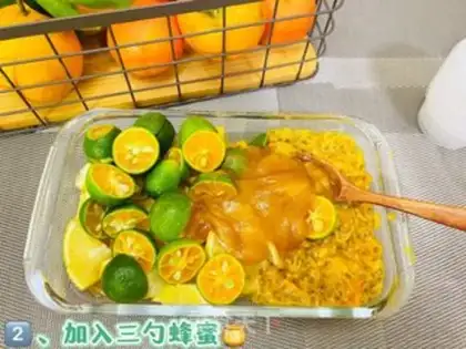 Make A cup of macaroni and lemon orange juice step 2