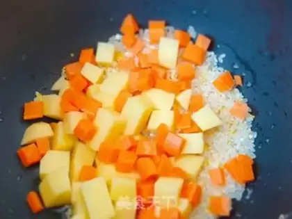 Make Vegetable thin meat congee step 4