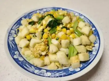Make ♪ Green corn pelts of egg fried ♪ step 7