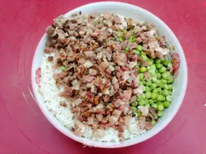 Make The green pepper peas and the meat step 6