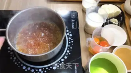 Make Tea and cheese, caramel pudding step 0